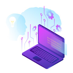 Machine learning AI illustration. Artificial Intelligence. . Vector illustration