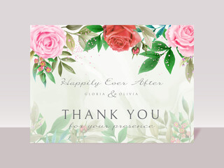 romantic red and pink flowers wedding invitations card template