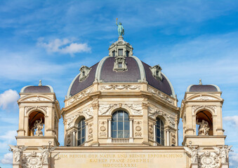 Fototapeta na wymiar Dome of Natural History Museum on Maria Theresa square in Vienna, Austria
