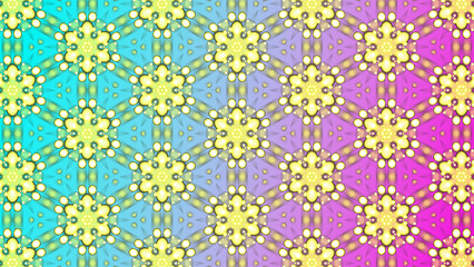 Soft pastel colors abstract pattern transforming, changing shades and shapes. Multicolor mandala metamorphoses. Kaleidoscopic symmetrical ornament morphing, looping, radiating. 4K