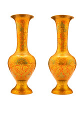 metal oriental vase with engraved texture pattern isolated on a white background