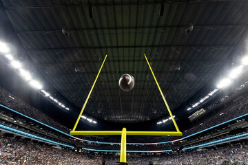 Field Goal Posts in a large indoor football stadium during a game. Generic Football background image