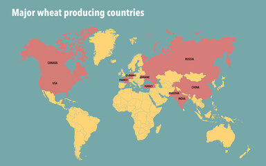 Fototapeta na wymiar World map of major wheat producing countries 