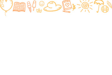 Summer holidays. Freehand signs and symbols. Hand drawn doodle. Colorful outlined elements on isolation background. Sketchy doodles on white. Banner design