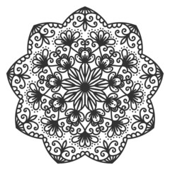 Round floral mandala. Circular ornament in oriental style. Henna tattoo, mehndi. Decorative pattern for tattoo, label logo.