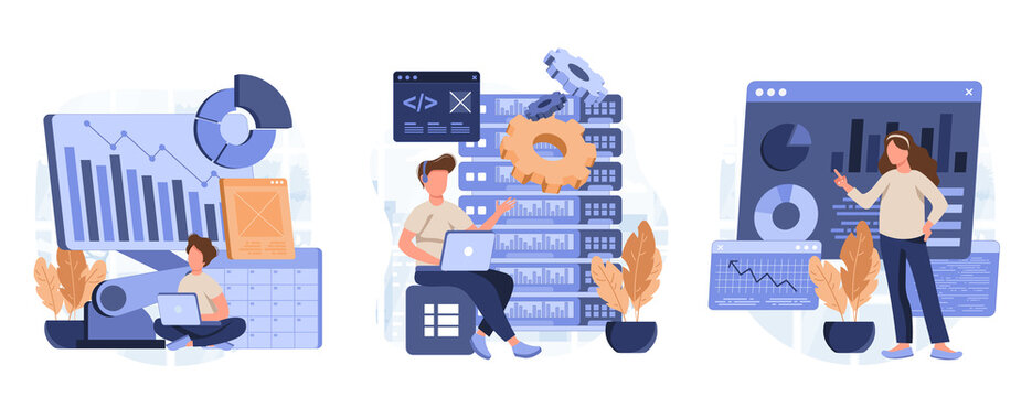 IT software solutions abstract concept vector illustrations. Collection of scenes.