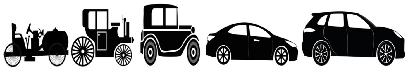 Evolution of car silhouettes in black and white