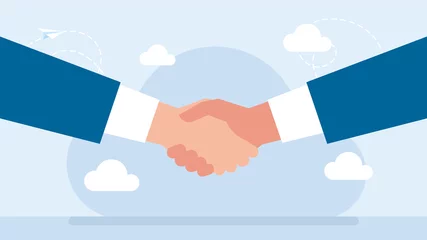 Foto op Plexiglas Handshaking meeting agreement. Businessmen shake hands. Handshake of business people partners businessmen. Support, cooperation, consent. Concluding an agreement. Flat style illustration.  © Yurii