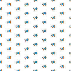 Vector megaphone, loudspeaker pattern with various icons. Symbol texture design.