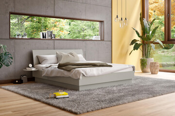 Modern luxury bedroom interior in minimal style. 3d rendering