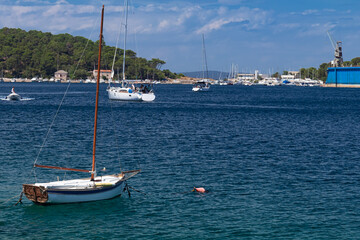 Fototapeta na wymiar boats moored in harbour of Losinj town, Croatia.