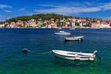 Fototapeta na wymiar boats moored in harbour of Losinj town, Croatia.