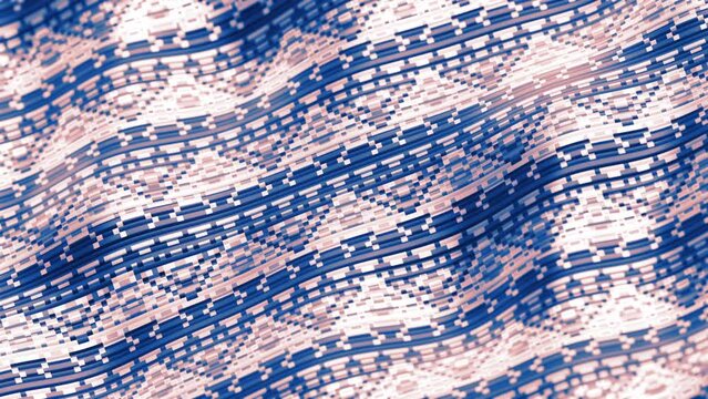 Swinging fabric background with folklore ornament. looped abstract background