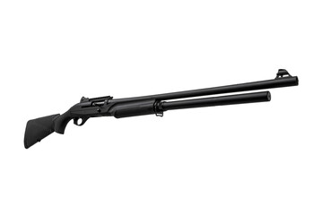 Modern semi-automatic shotgun. Weapons for sports and hunting. Black weapon isolate on white back.