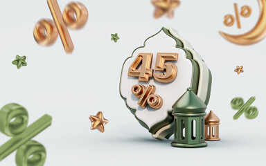 45 percent Ramadan and eid discount label badge big sale offer banner template design 3d render