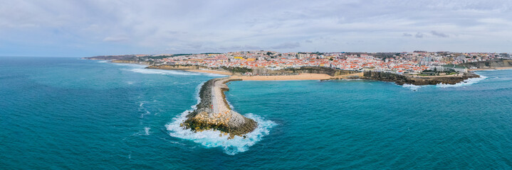 Aerial view of concrete pier at Ericeira, Portugal