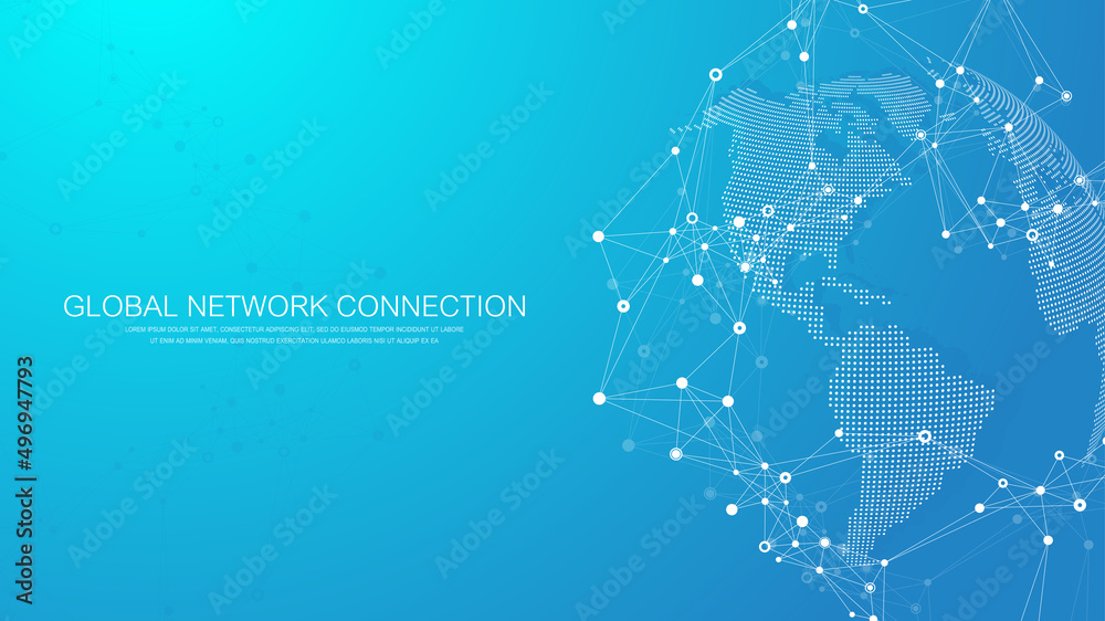 Aufkleber Global network connection concept. Social network communication in the global business. Big data visualization. Internet technology. Vector illustration.