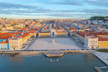 Aerial view of Praca do comercio in Lisbon, Portugal.