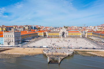 Aerial view of Praca do comercio in Lisbon, Portugal.