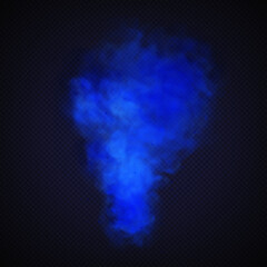 Blue smoke isolated on dark transparent background. Realistic blue magic mist cloud. Realistic vector illustration.