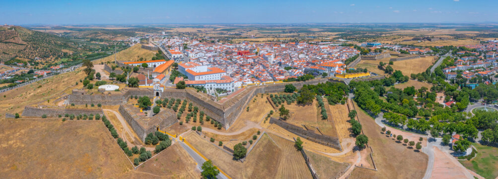 Panorama of Portuguese town Elvas from fort of Saint Luzia