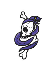 flat skull tattoo with snake