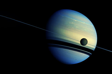 Planet Saturn, with rings and satellite. Elements of this image furnished by NASA