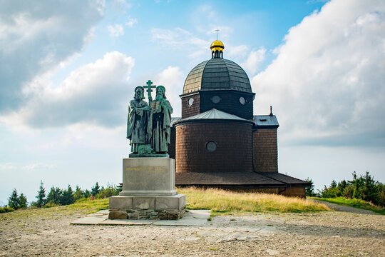 Chapel of Saints Cyril and Methodius at the summit of Radhost mountain in the Beskids in Czechia