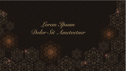 Brown geometric pattern with gold shiny glowing lights Golden luxury realistic seamless pattern. Vector illustration