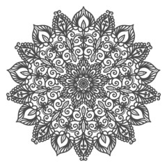 Decorative vector pattern mandala. Oriental round pattern in the shape of a flower. Monochrome illustration in zentangle style. Mandala for coloring book, henna tattoo, mehendi, yoga logo.