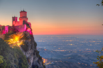 Sunset view of Guaita - the First Tower of San Marino