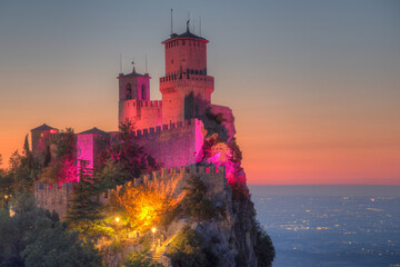 Sunset view of Guaita - the First Tower of San Marino
