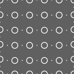 Vector illustration. Geometric seamless pattern. Solid dots and rhombus-shaped linear circles. Spotted gray and white background. Simple black and white abstract pattern.