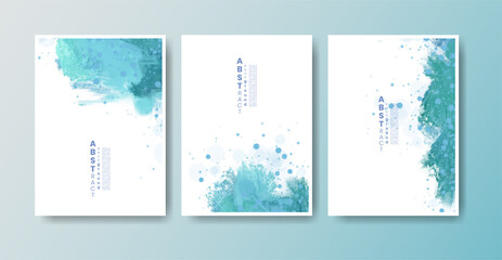 Set of cards with watercolor blots. Set of cards with hand drawn blots element on white background for your design. Design for your date, postcard, banner, logo. 