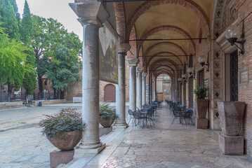 Arcade in the center of Italian town Ravenna