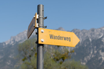Hiking trail sign in Vaduz in Liechtenstein