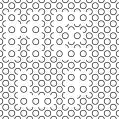 Vector illustration. Geometric seamless pattern. Contour circle and semicircle in the form of a rhombus. Spotted gray - white background. Simple abstract background with polka dots.
