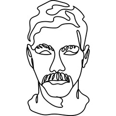 man with mustache continuous line