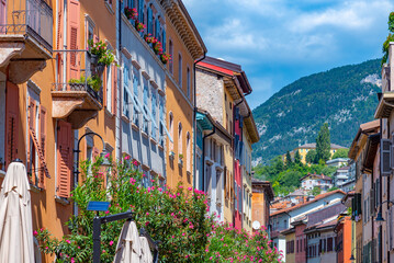 Historical houses in the old town of Trento in Italy - obrazy, fototapety, plakaty