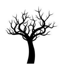 Black Tree with Roots. Vector outline Illustration.