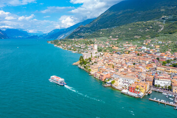 Castello di Malcesine overlooking Lago di Garda in Italy © dudlajzov