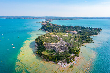Aerial view of Grotte di Catullo in Sirmione in Italy - obrazy, fototapety, plakaty