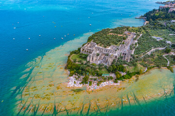 Aerial view of Grotte di Catullo in Sirmione in Italy
