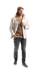 Fototapeta premium Handsome stylish guy on white background