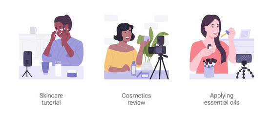 Beauty vlog isolated cartoon vector illustrations set.