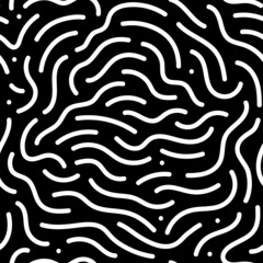 Black and white line doodle seamless pattern. Creative minimalist style art background, trendy design with basic shapes. Modern abstract monochrome backdrop.