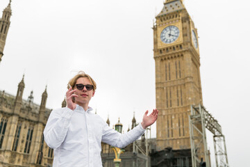 Tourist in London, with phone