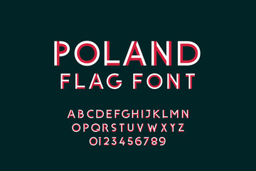 Poland Flag Hand Crafted Sans Serif Style Font Lettering - Red White Grotesque Caps and Numerals on Turquoise Background - Typography Graphic Design