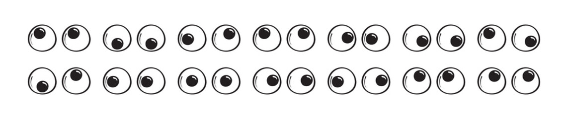 Googly plastic eyes toy vector icon, facial expression round elements, cartoon character. Cute comic illustration