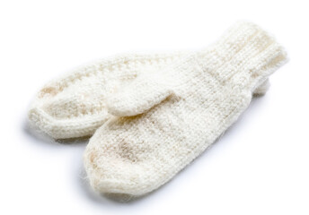 Warm mittens on white background